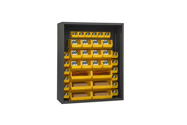 Durham 5007-42-95 12 Guage Enclosed Shelving with 42 Yellow Hook on Bins, Gray - 48 x 18 x 72 in.