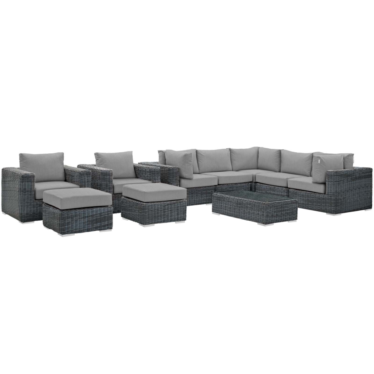 Modway Furniture EEI-1902-GRY-GRY-SET 25 x 35 in. Sojourn Outdoor Patio Sunbrella Sectional Set - Canvas & Gray&#44; 10 Piece