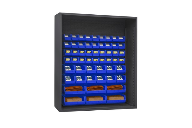 Durham 5019-54-5295 60 in. 12 Guage Enclosed Shelving with 54 Blue Hook on Bins, Gray