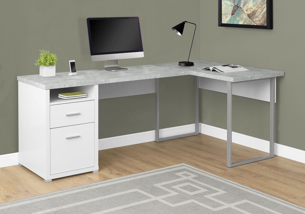 HomeRoots 333446 80 in. White & Cement-Look Left-Right Face Computer Desk