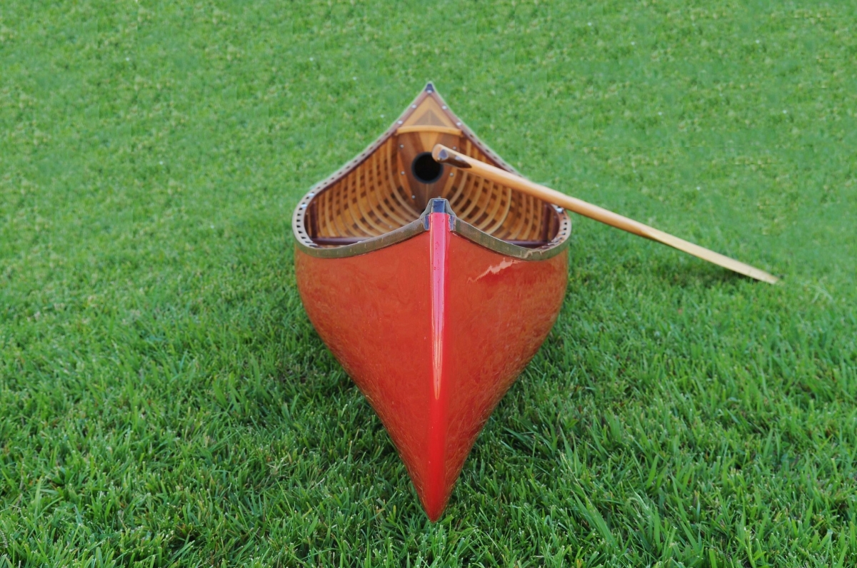 HomeRoots 364278 Red Wooden Canoe with Ribs Curved Bow - 26.5 x 117 x 20 in.