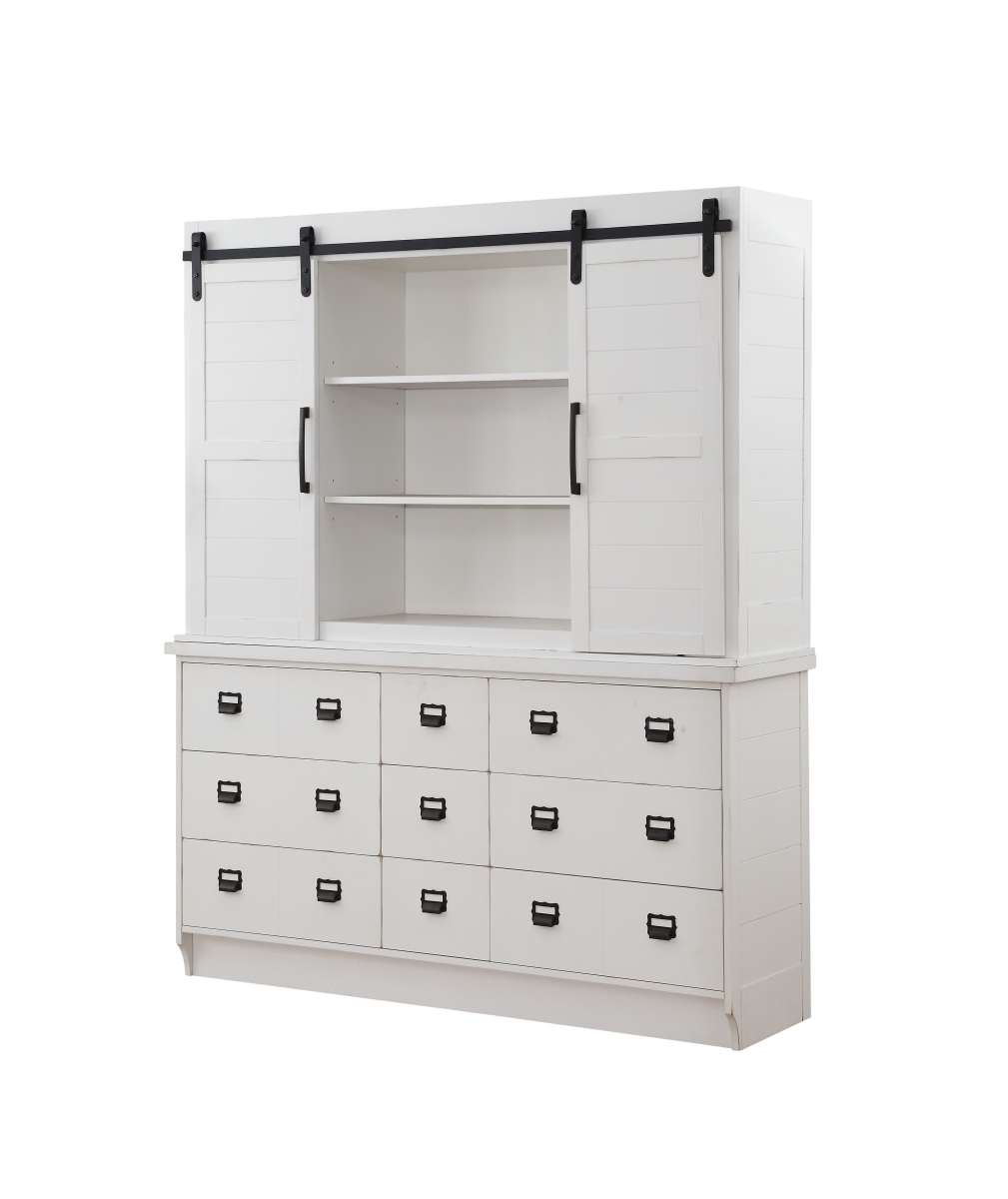 MeWe Home Roots 318944 Hutch & Buffet - Poplar & MDF&#44; Antique White