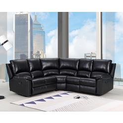 HomeRoots Furniture Black Polyester Blend Reclining U Shaped Three Piece Corner Sectional