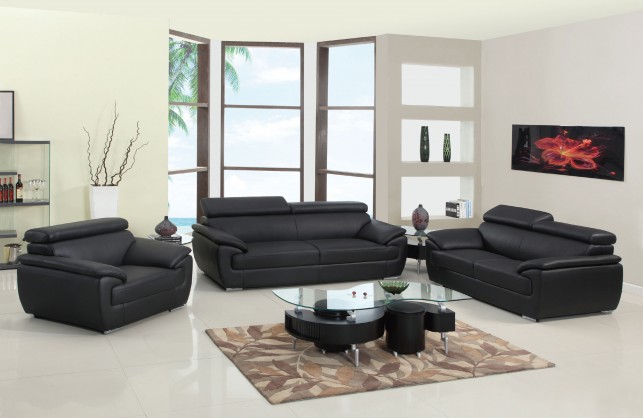 MeWe Home Roots 329519 Captivating Leather Sofa, Black - 86 in.
