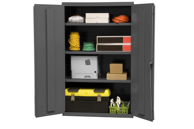 Durham 3601-95 14 Gauge Flush Door Style Lockable Shelf Cabinet with 3 Adjustable Shelves, Gray - 36 in.