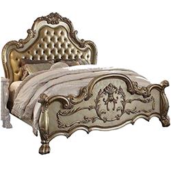 Benjara BM218479 Scalloped Crown Top California King Size Bed with Claw Poster Legs&#44; Gold