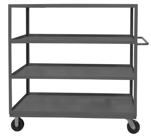 Durham RSC-2448-4-3K-95 14 Gauge Tubular Push Handled Rolling Service Cart with 4 Shelves & All Lips Up, Gray - 48 x 24 x 56 in.