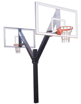 NewAlthlete Legend Supreme Dual Steel-Acrylic Double Sided In Ground Fixed Height Basketball System&#44; Brick Red