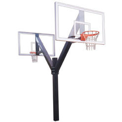 NewAlthlete Legend Supreme Dual Steel-Acrylic Double Sided In Ground Fixed Height Basketball System&#44; Brick Red