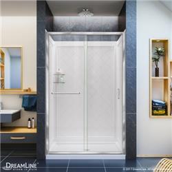 Dreamline DL-6119C-01FR 36 x 60 in. Infinity-Z Frameless Sliding Shower Door, Single Threshold Shower Base Center Drain & QWALL-5 Shower B