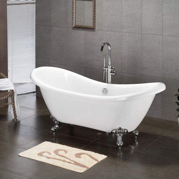 Cambridge Plumbing Inc ADES-NH-BN Acrylic Double Ended Slipper Bathtub 68 x 28 in. with No Faucet Drillings and Brushed Nickel Feet