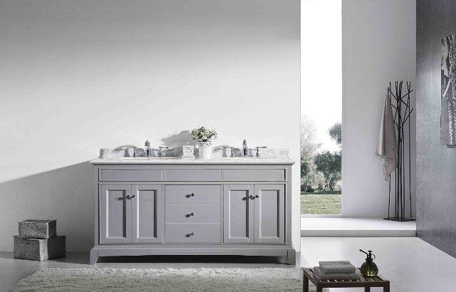 Eviva Elite Stamford 72 Inch Gray Solid Wood Bathroom Vanity Set with Double OG White Carrera Marble Top & White Undermount Porcelain