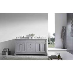 Eviva Elite Stamford 72 Inch Gray Solid Wood Bathroom Vanity Set with Double OG White Carrera Marble Top & White Undermount Porcelain