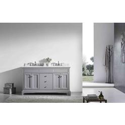 Eviva Elite Stamford 60 Inch Gray Solid Wood Bathroom Vanity Set with Double OG White Carrera Marble Top & White Undermount Porcelain