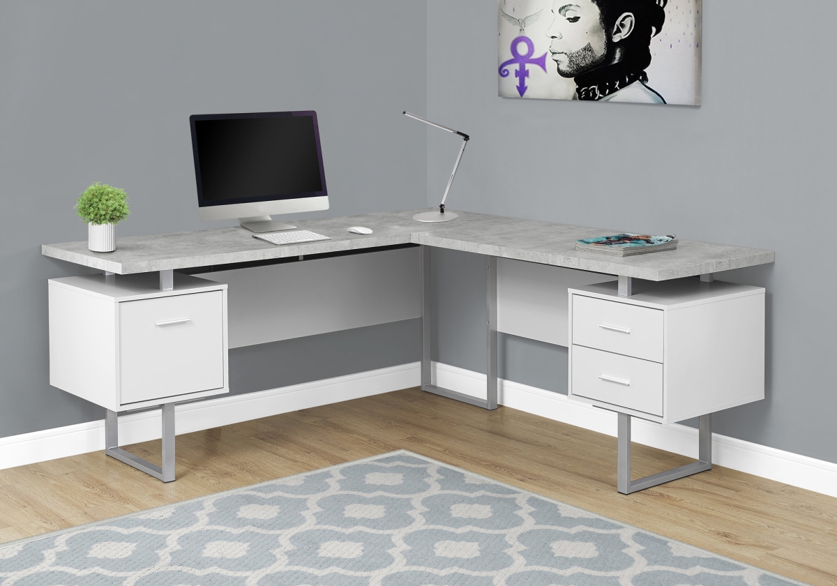 HomeRoots 333472 30 in. White Particle Board&#44; Hollow Core&#44; MDF & Silver Metal Computer Desk