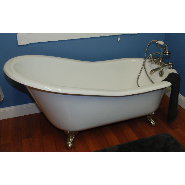 Cambridge Plumbing Inc ST67-NH-CP Cast Iron Slipper Clawfoot Tub 67 x 30 in. with No Faucet Drillings and Polished Chrome Feet