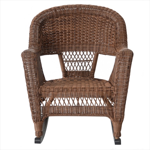 Jeco W00205R-C-2-RCES007 3 Piece Honey Rocker Wicker Chair Set With Brown Cushion