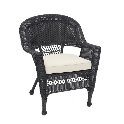 Jeco W00207-C-FS006 Black Wicker Chair With Tan Cushion