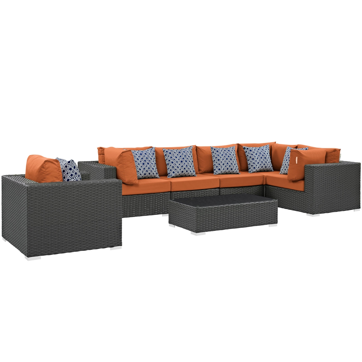 Modway Furniture Modway EEI-2374-CHC-TUS-SET 25 H x 167.5W x 67 L in. Sojourn Outdoor Patio Sunbrella Sectional Set, ChocoLattee & Tuscan - 7 Pie