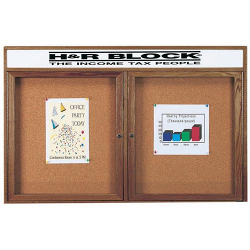 Aarco Products WBC3660RH Enclosed Bulletin Board with Headers Walnut Frame