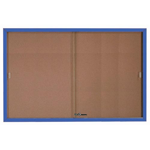Aarco Products Aarco SBC4872B Enclosed Bulletin Board Cork Aluminum Frame - Blue