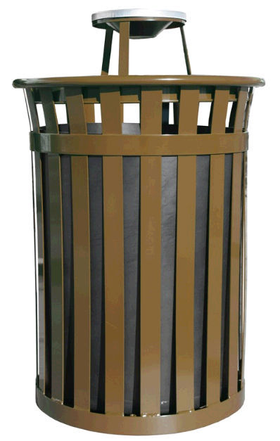 PinPoint Oakley Basic Slatted Metal Waste Receptacle with Ash Urn Lid - Brown