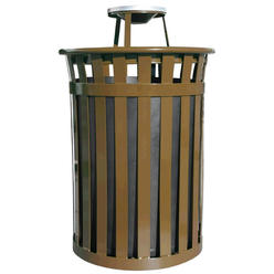 PinPoint Oakley Basic Slatted Metal Waste Receptacle with Ash Urn Lid - Brown