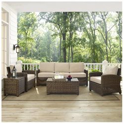 MODERN MARKETING CONCEPTS KO70051WB-SA Bradenton Outdoor Wicker Sofa Conversation Set with Sand Cushions - 5 Piece