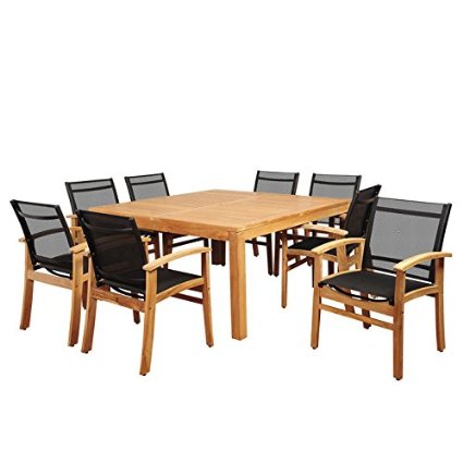 Classic Accessories SC RINSQ-8FORT-BK Amazonia Sunset View 9 Piece Teak Square Dining Set with Black Sling Chair