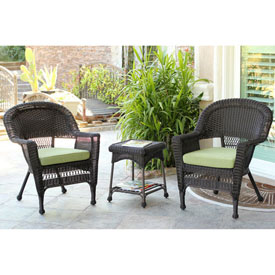 Jeco W00201-2-CES029 3 pieces Espresso Wicker Chair and End Table Set with Green Chair Cushion