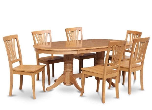 East West Furniture VAAV7-OAK-W Vancouver 7PC set with double pedestal oval featured 17 in. butterfly leaf and 6 Wood seat chairs