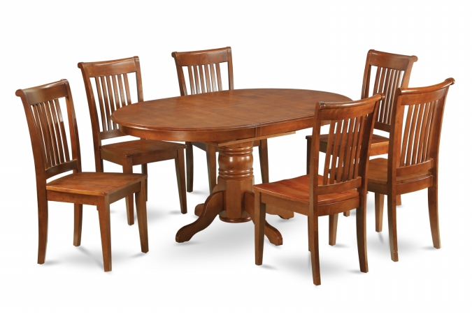 East West Furniture AVPO5-SBR-W 5PC Oval Dining Set with Single Pedestal with 18 in. leaf Table and 4 Wood seat chairs