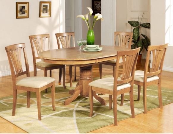 Wooden Imports Furniture LLC Wooden Imports Furniture AV7-OAK-C 7PC Avon Dining Table and 6 Microfiber Upholstered Seat Chairs in Oak Finish