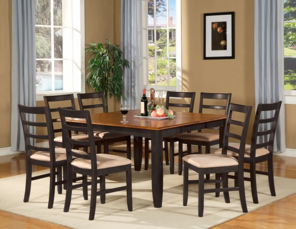 Wooden Imports Furniture LLC Wooden Imports Furniture PF7-BLK-C 7PC Parfait Square Table with 18 in. Butterfly Leaf & 6 Microfiber upholstered Seat Chairs in