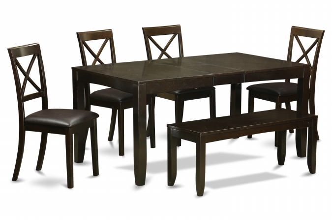 East West Furniture LYBO6-CAP-LC 6 Piece Dining Room Table With Bench-Kitchen Tables Plus 4 Dining Chairs and Bench