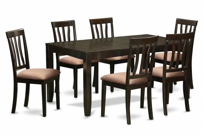 East West Furniture LYAN7-CAP-C 7 Piece Formal Dining Room Set-Kitchen Tables With Leaf 6 Dining Chairs