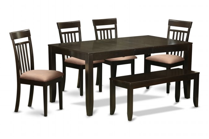 East West Furniture LYCA6-CAP-C 6 Piece Kitchen Table With Bench-Kitchen Tables With Leaf and 4 Kitchen Dining Chairs Plus Bench