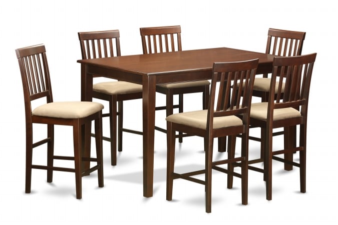 East West Furniture DUVN7H-MAH-C 7 Piece Counter Height Dining Set-Counter Height Table and 6 Kitchen Bar Stool