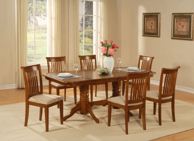 East West Furniture NAPO5-SBR-C 5 Piece Dining Room Table Set Dining Table With A Leaf and 4 Chairs For Dining