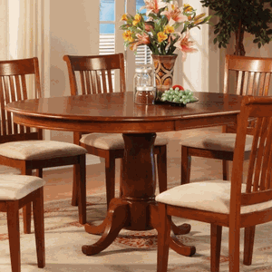 East West Furniture East West PT-SBR-T Portland Single Pedestal Oval Dining table with 18 in. extension butterfly leaf in Saddle Brown Finish- Saddl