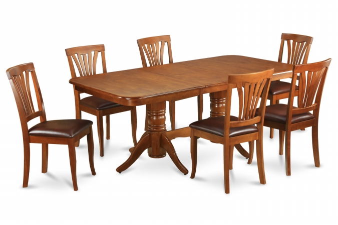 East West Furniture NAAV5-SBR-LC 5pc Napoleon Double Pedestal Table and 4 Avon Faux Leather Seat Chairs