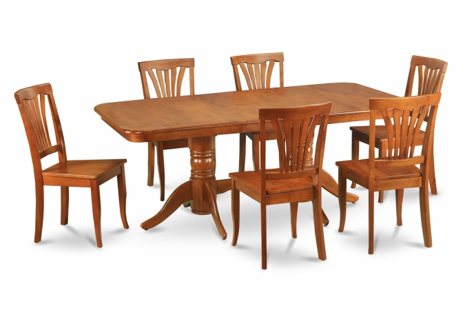 East West Furniture NAAV5-SBR-W 5pc Napoleon Double Pedestal Table and 4 Avon Wood Seat Chairs