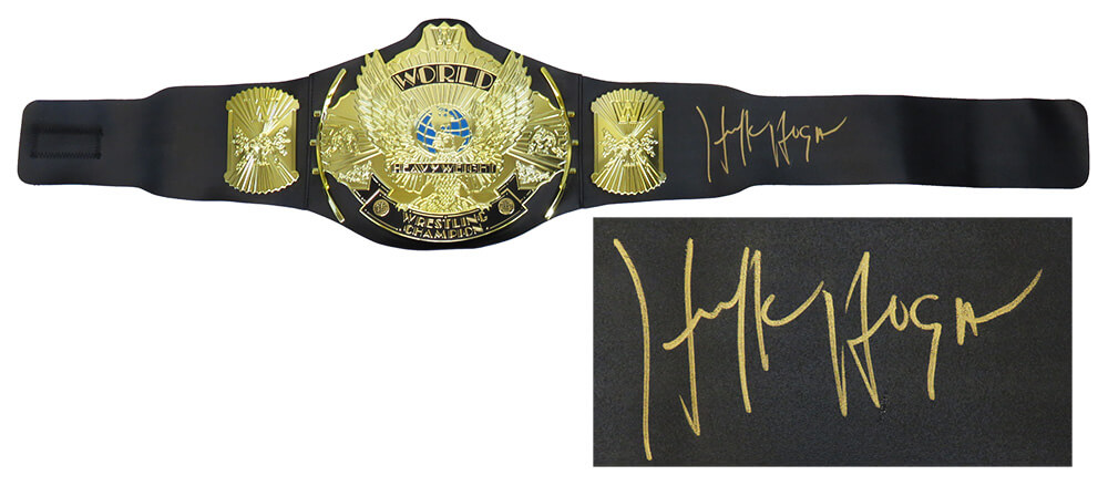 Schwartz Sports Memorabilia HOGBLT511 Hulk Hogan Signed WWE World Heavyweight Champion Winged Eagle Replica WWE Belt, Black