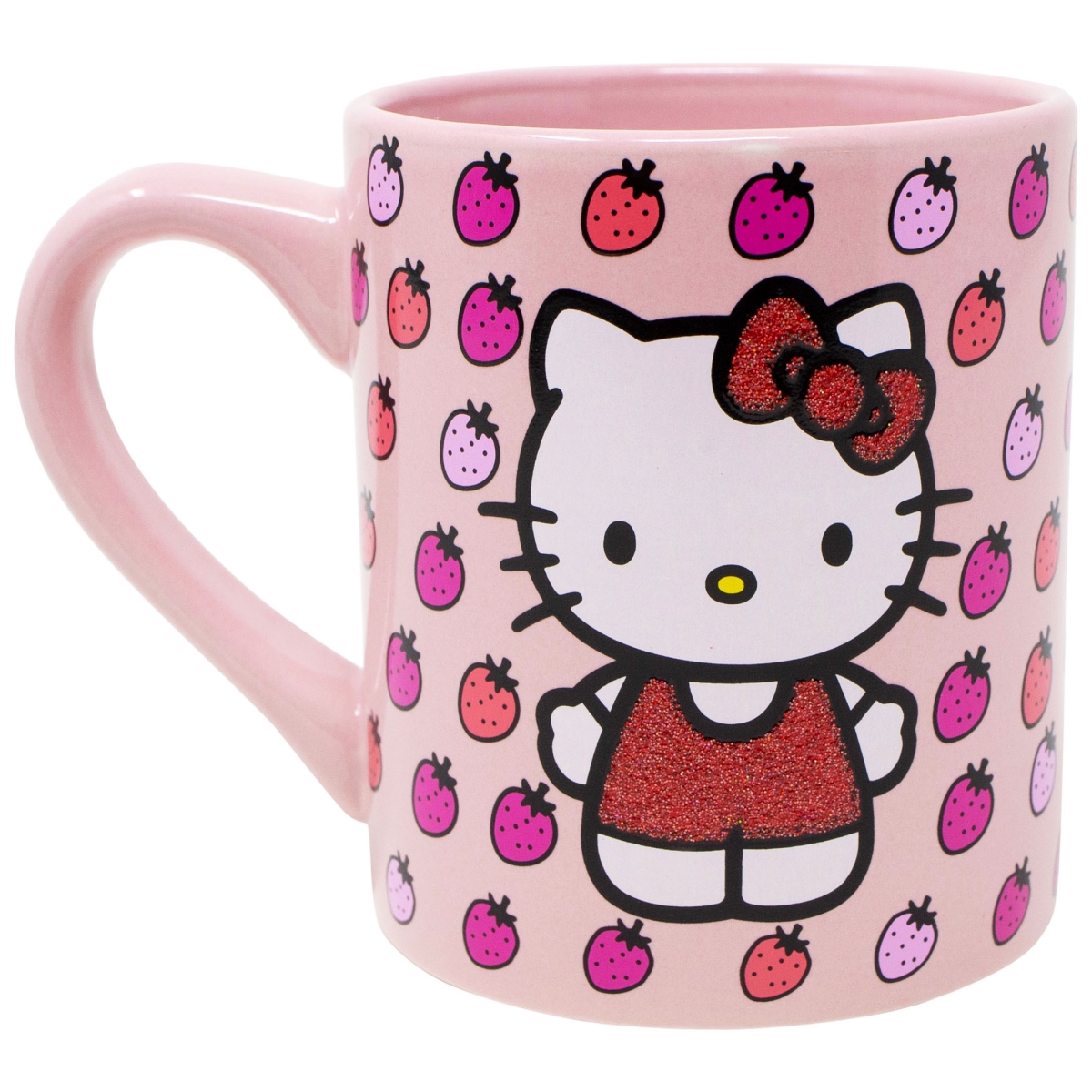 Hello Kitty 802076 Hello Kitty Strawberries Glitter Ceramic Mug - 14 oz