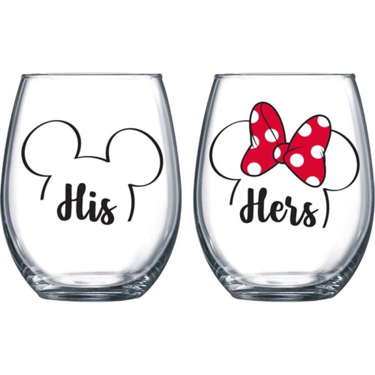 Mickey Mouse 804554 Mickey & Minnie His & Hers Stemless Wine Glass Set