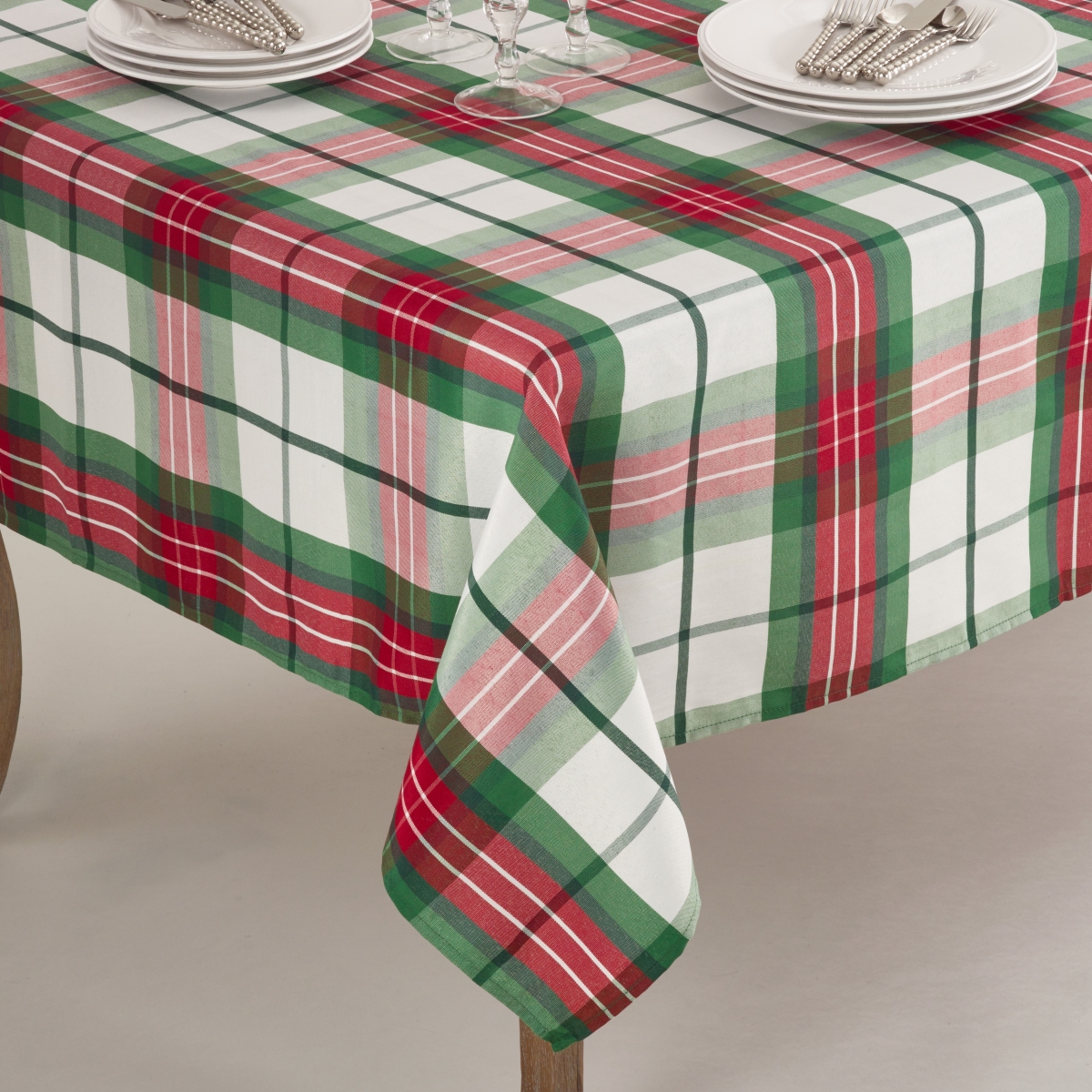 SARO LIFESTYLE SARO 5002.M70S 70 in. Square Vernor Plaid Design Holiday Tablecloth  Multi Color