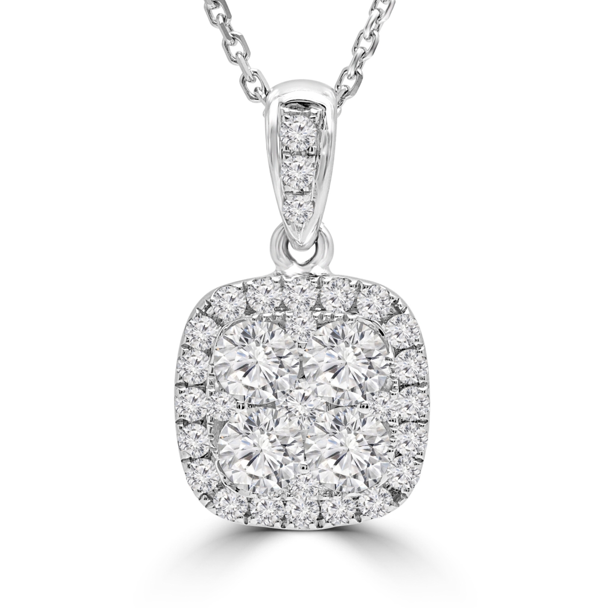 Majesty Diamonds MD190306 1.1 CTW Round Diamond Cluster Cushion Halo Pendant Necklace in 18K White Gold