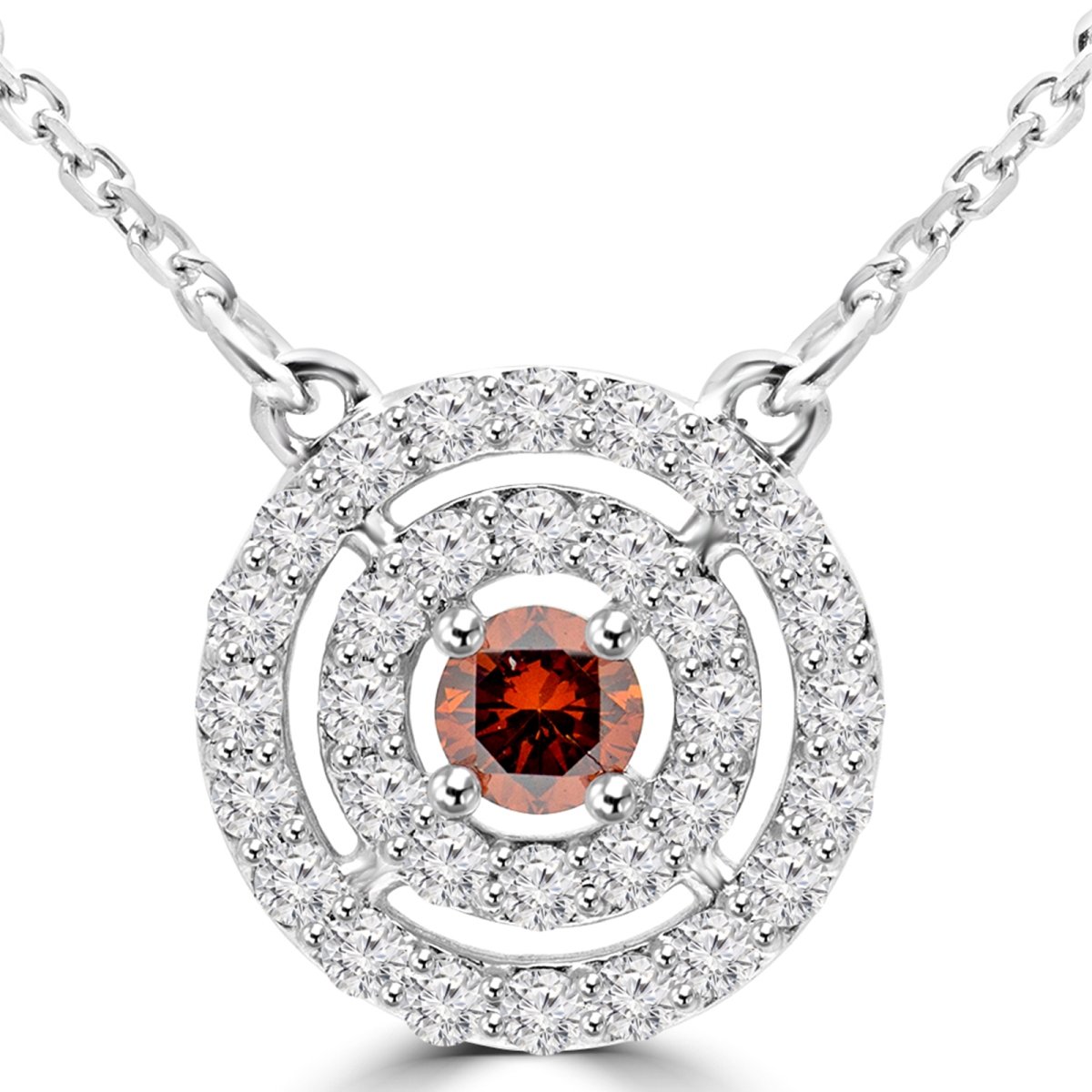 Majesty Diamonds MD160088 0.6 CTW Red and White Diamond Double Halo Pendant Necklace in 14K