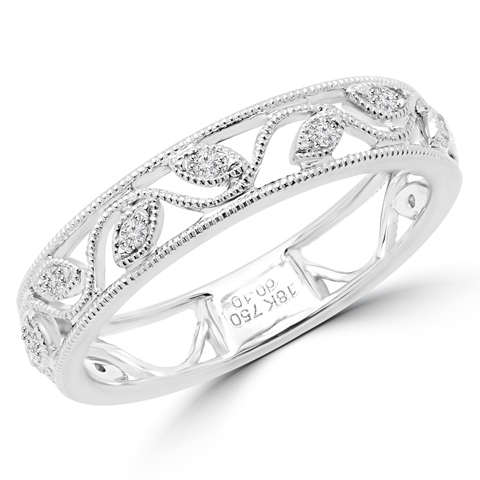 Majesty Diamonds MD160278-8 0.1 CTW Diamond Accent Leaf Motif Wedding Anniversary Band Ring in 18K White Gold, Size 8