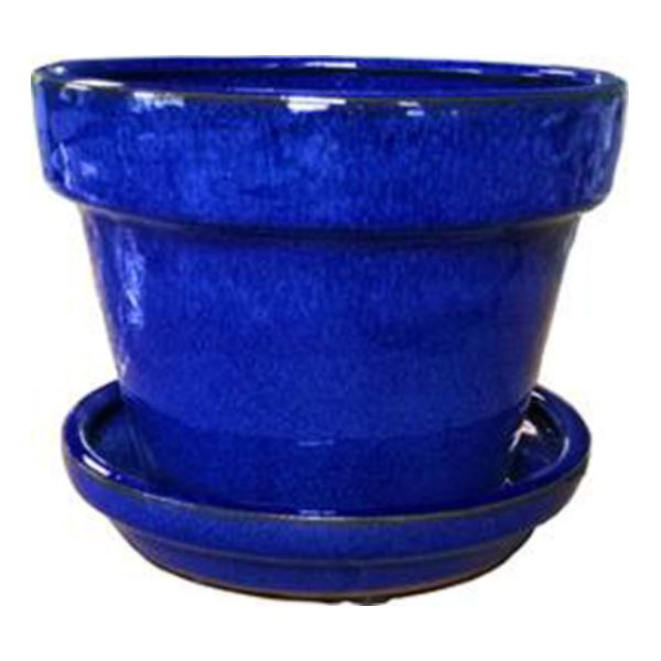 World Source Partners W22 66800 6 in. Trinity Pot with Attached Saucer&#44; Cobalt Blue